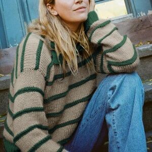 Striped Green and Tan Sweater